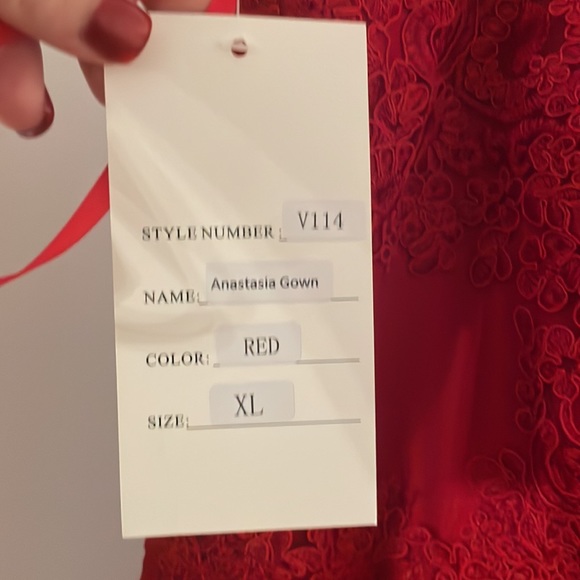 Brand New, Never Work and stunning red gown with lace appliqué! - Picture 7 of 7